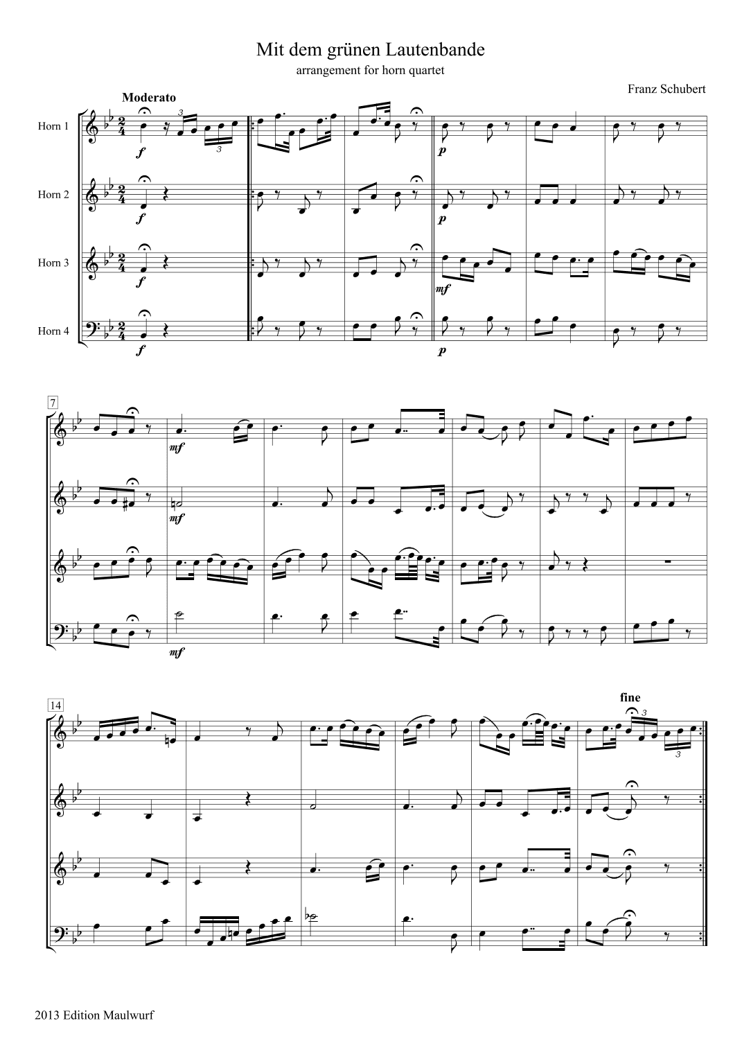 Mit dem grünen Lautenbande (arr. Edition Maulwurf)
