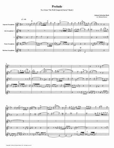 Prelude 04 from Well-Tempered Clavier, Book 2 (Saxophone Quintet) (arr. Richard Byrnes)