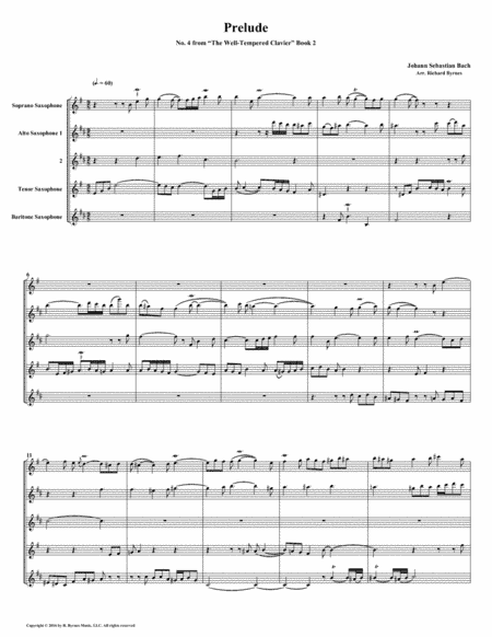 Prelude 04 from Well-Tempered Clavier, Book 2 (Saxophone Quintet) (arr. Richard Byrnes)