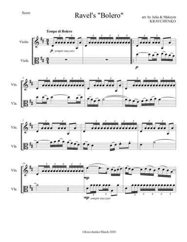 Maurice Ravel  - Bolero for string duo (arr. Julia Samarska)