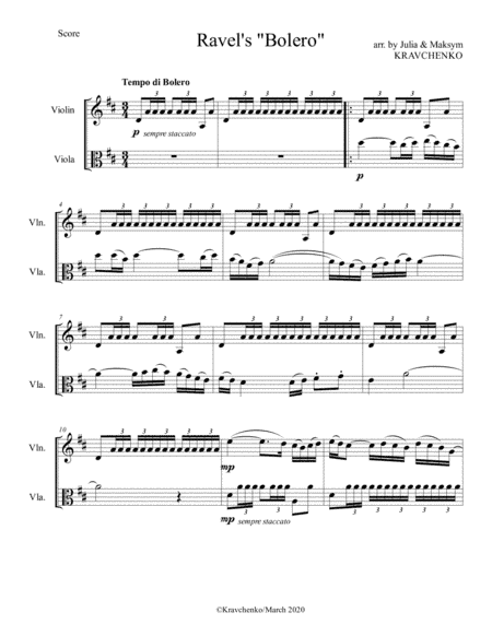 Maurice Ravel  - Bolero for string duo (arr. Julia Samarska)