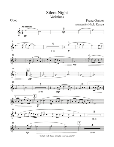 Silent Night - Variations (full orchestra) Oboe part (arr. Nick Raspa)
