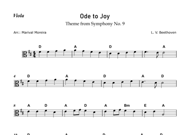 Ode to Joy - Beethoven (Viola Solo) - Score and Chords (arr. Marival Moreira)