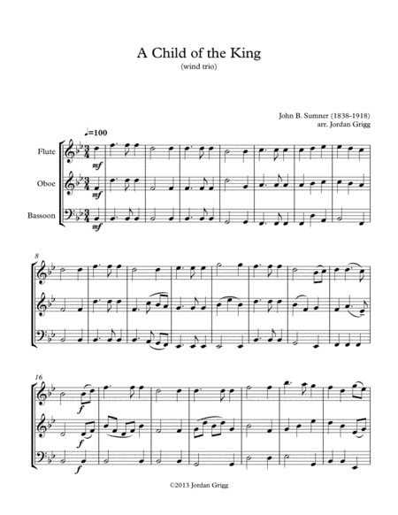 A Child of the King (wind trio) (arr. Jordan Grigg)