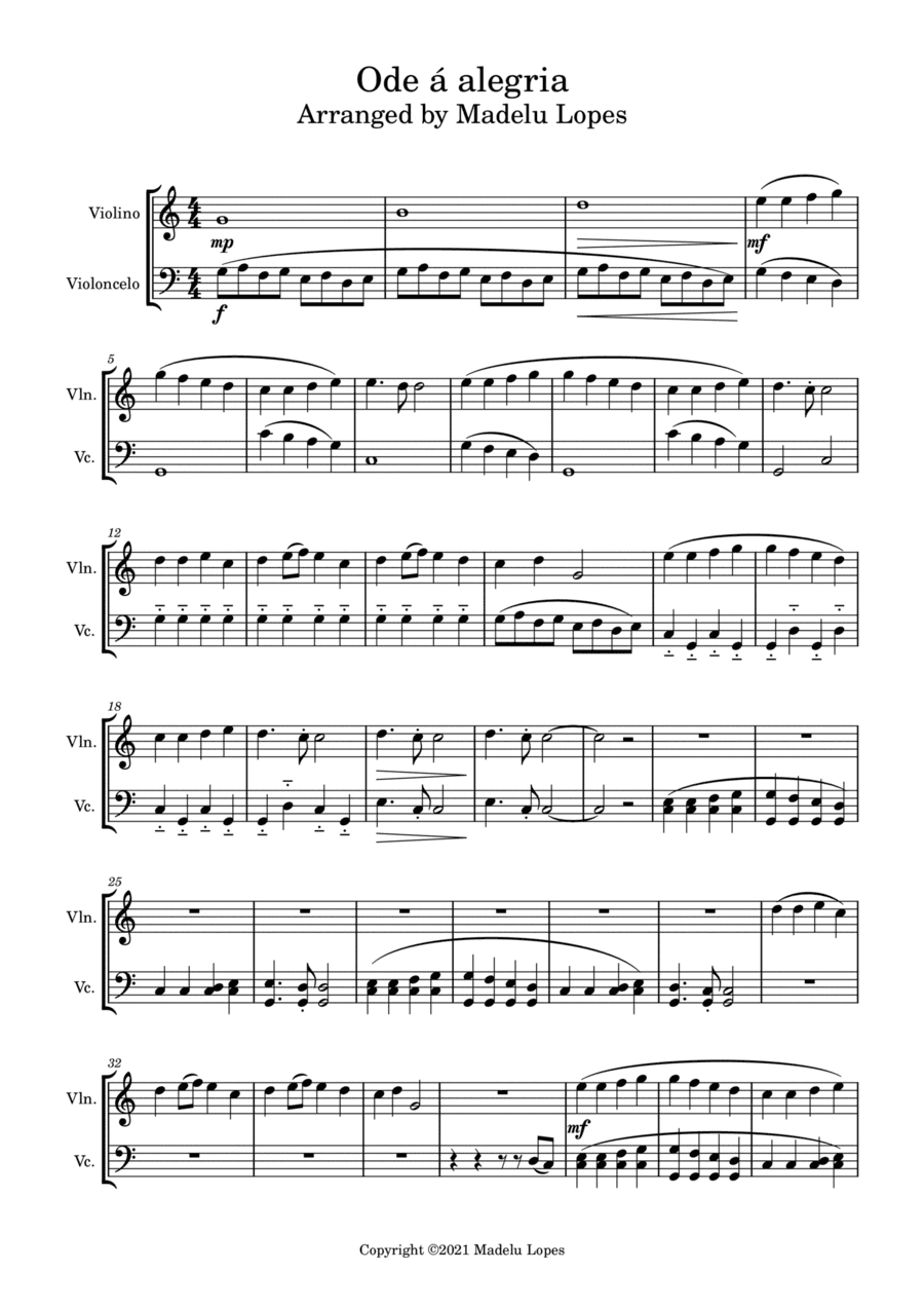 ode á alegria-violin and cellos (arr. Madelu Lopes)
