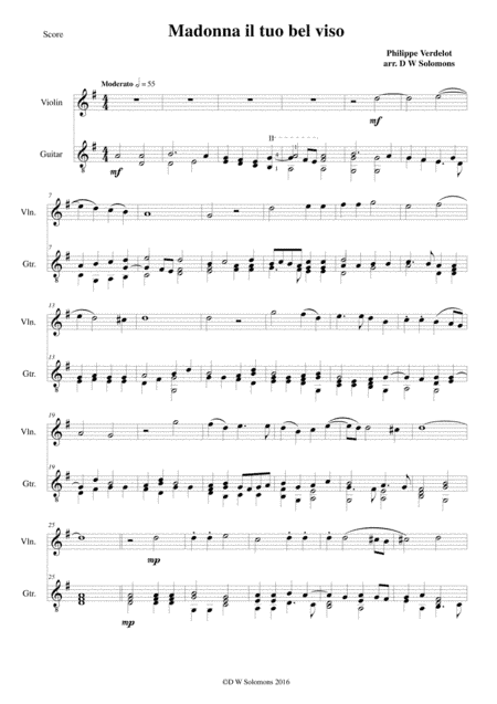 Madonna il tuo bel viso for violin and guitar (arr. David Warin Solomons)