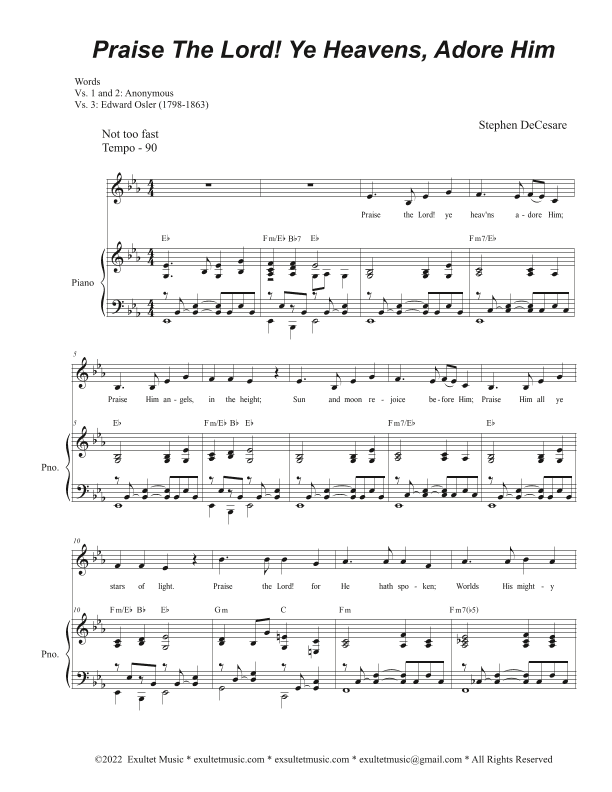 Praise The Lord! Ye Heavens, Adore Him (Vocal solo - Medium Key)