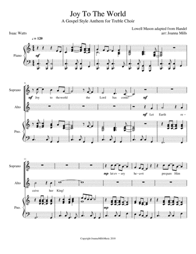 Joy To The World: A Gospel Style Anthem for Treble Choir (arr. Joanna Mills Music)