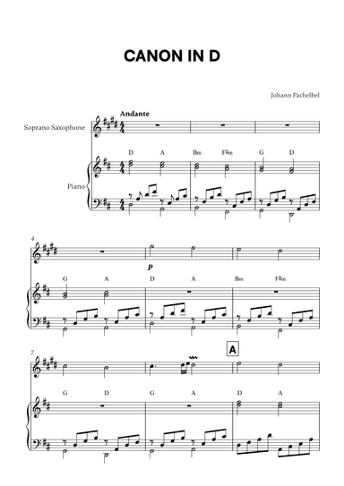 Canon in D (for Soprano Saxophone and Piano) (arr. Cadenza Editions)