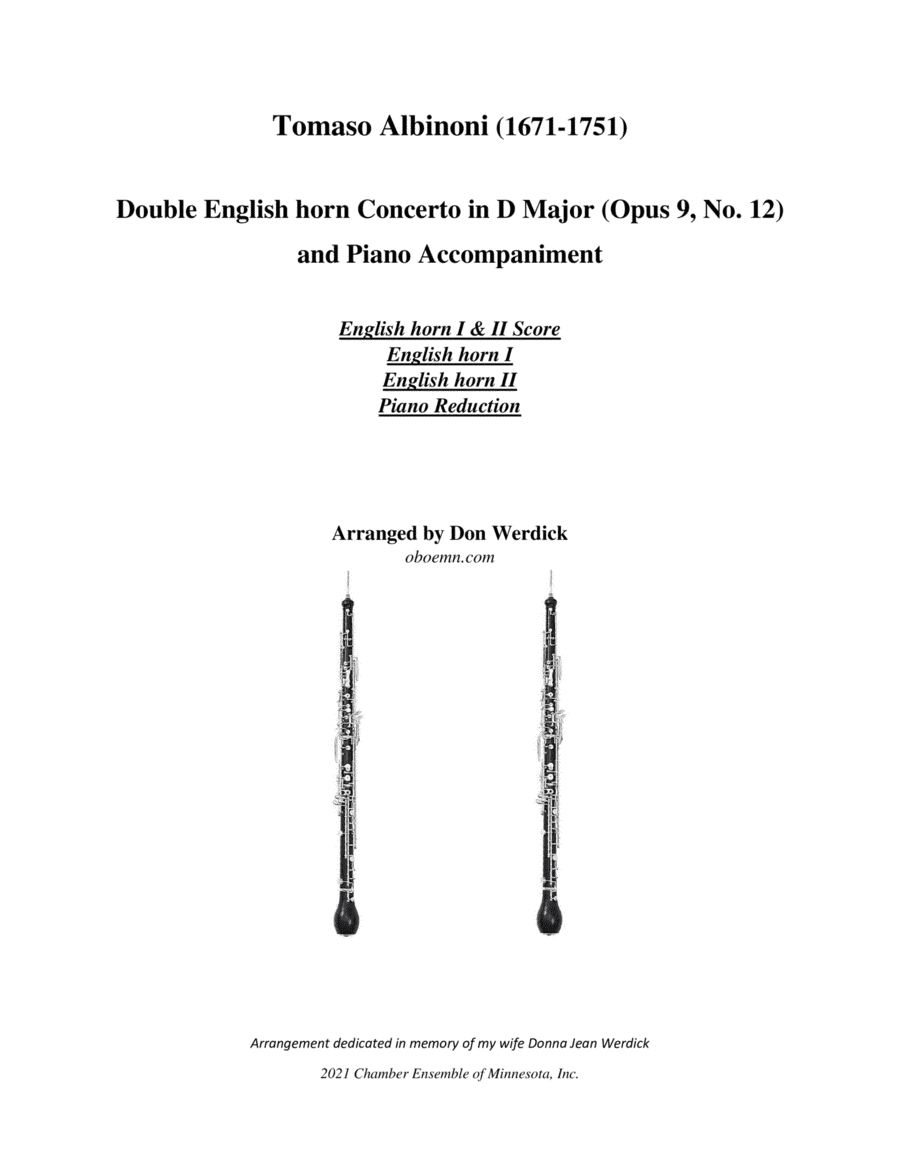 Double English horn Concerto in D Major, Op. 9 No. 12 (arr. Don Werdick (1946 - ))
