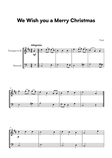 Trad. - We Wish you a Merry Christmas (for Trumpet in Bb and Bassoon) (arr. Cadenza Editions)