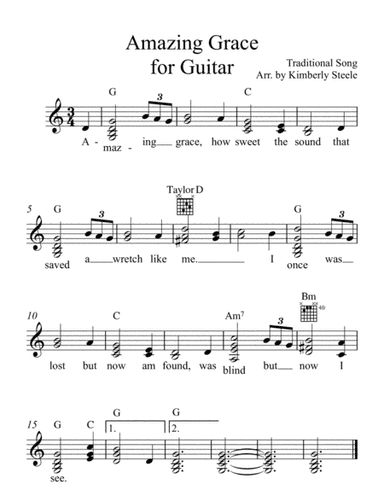 Amazing Grace for Guitar (arr. Kimberly Steele)