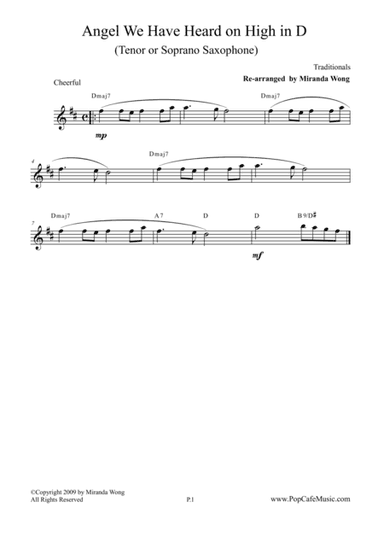 Angel We Have Heard on High - Tenor or Soprano Sax Key + Concert Key (arr. Miranda Wong)