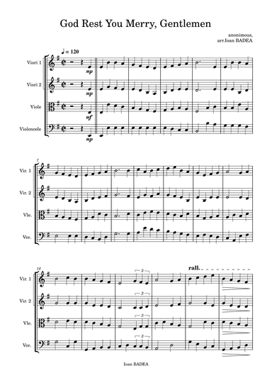 GOD REST YOU MERRY, GENTLEMEN - string quartet (arr. Ioan Badea)
