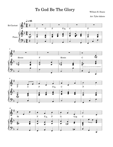 To God Be The Glory (Bb Clarinet Solo and Piano) (arr. Tyler Adams)