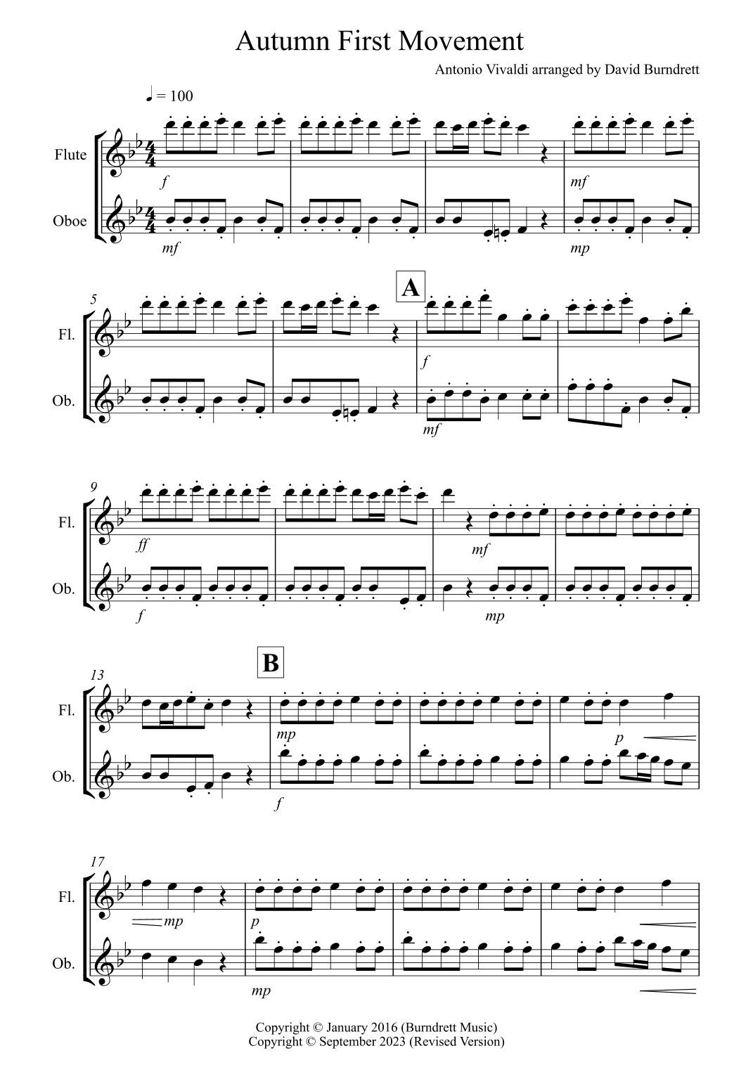 Autumn (first movement) for Flute and Oboe Duet (arr. David Burndrett)