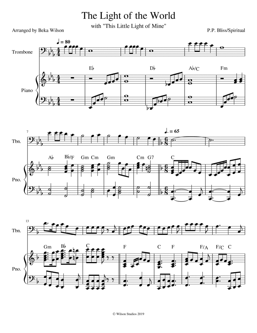 The Light of the World is Jesus/This Little Light of Mine--trombone solo (arr. Beka Wilson)