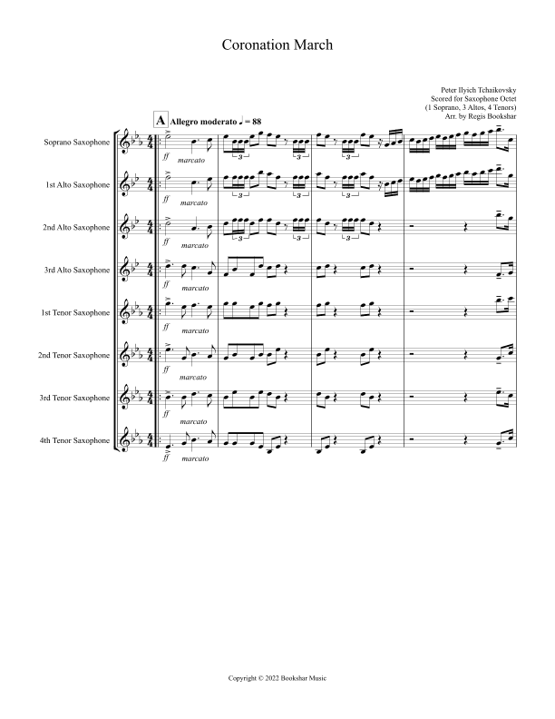 Coronation March (Db) (Saxophone Octet - 1 Sop, 3 Alto, 4 Tenor) (arr. Regis Bookshar)
