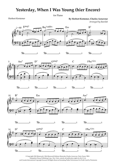 Yesterday, When I Was Young (hier Encore) (arr. Jhavilah)