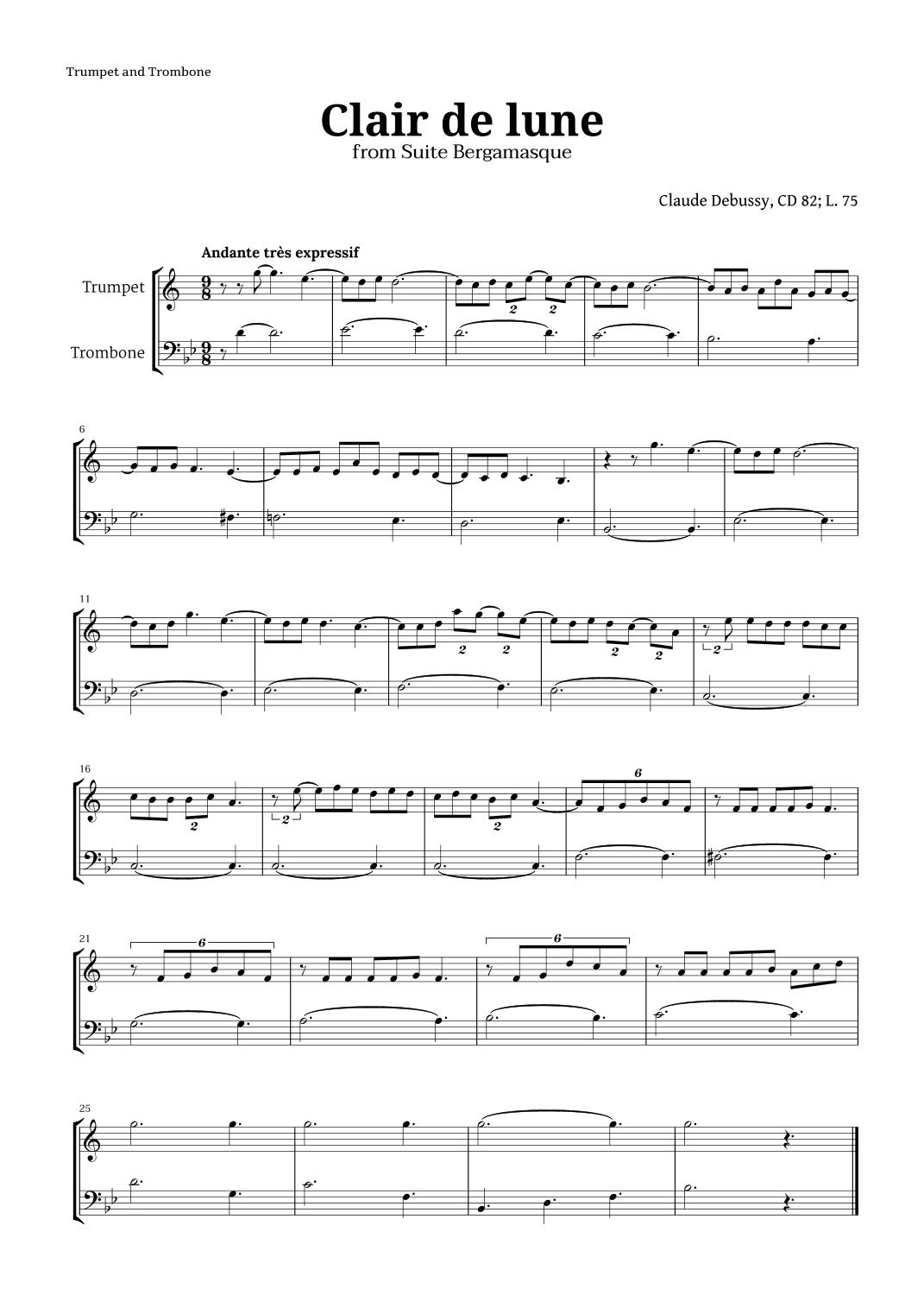 Clair de Lune by Debussy for Trumpet and Trombone (arr. Langanho)