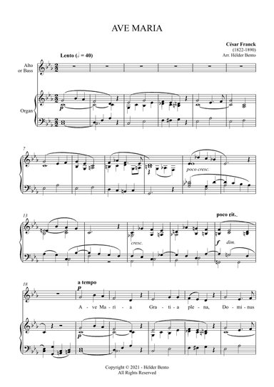 Avé Maria - César Franck for Low Voice (arr. H. Bento)