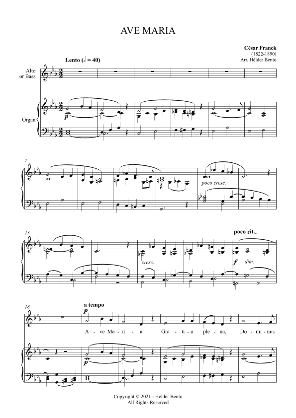 Avé Maria - César Franck for Low Voice (arr. H. Bento)