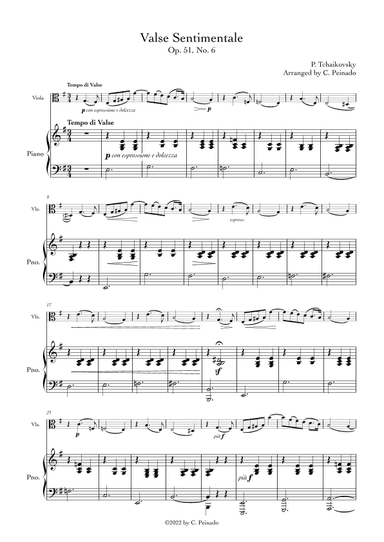 Valse Sentimentale Op.51, No. 6 (For Viola and Piano) (arr. C. Peinado)