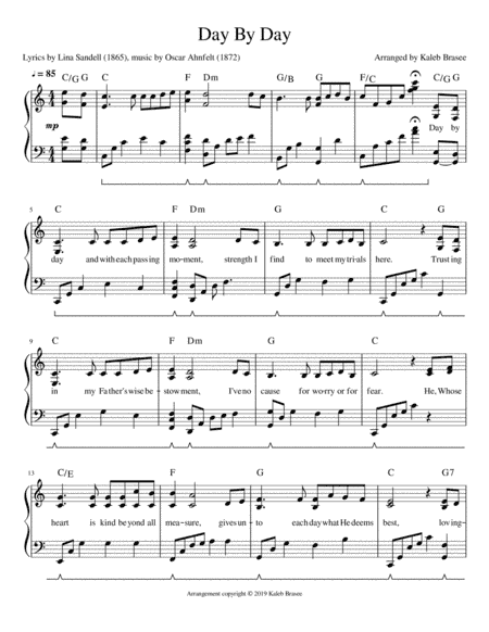 Day by Day - piano solo with lyrics and chords (arr. Kaleb Brasee)