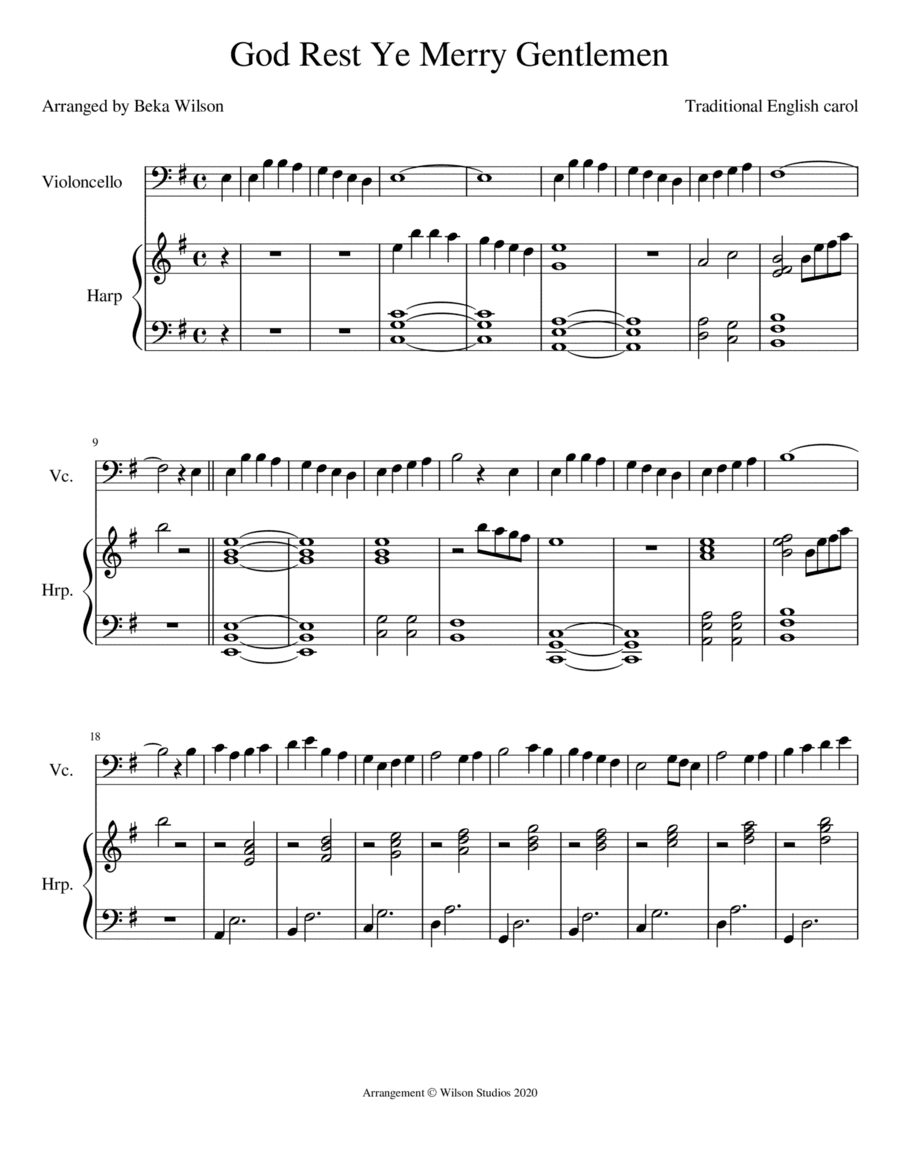 God Rest Ye Merry Gentlemen--harp/cello duet (arr. Beka Wilson)