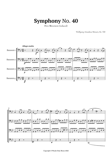 Symphony No. 40 by Mozart for Bassoon Quartet (arr. Mozart)