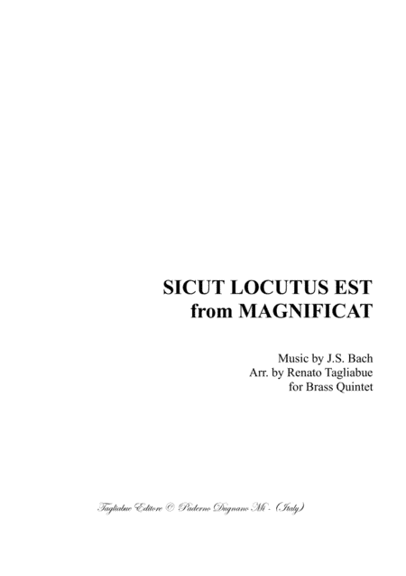 SICUT LOCUTUS EST from MAGNIFICAT - BWV 243 - Arr. for Brass Quintet (arr. Renato Tagliabue)
