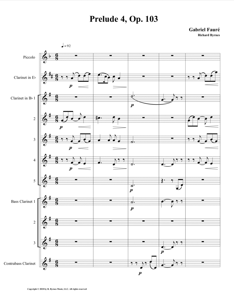 Prelude 04 in F Major, Op. 103 by Gabriel Fauré (Clarinet Choir + Picc.) (arr. Richard Byrnes)