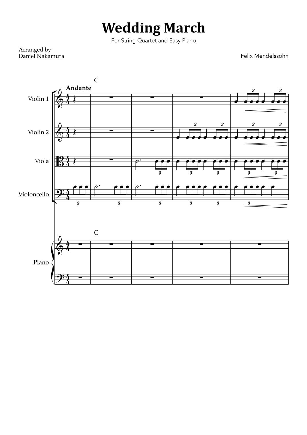 Wedding March (For String Quartet with Easy Piano) (arr. Daniel Nakamura)