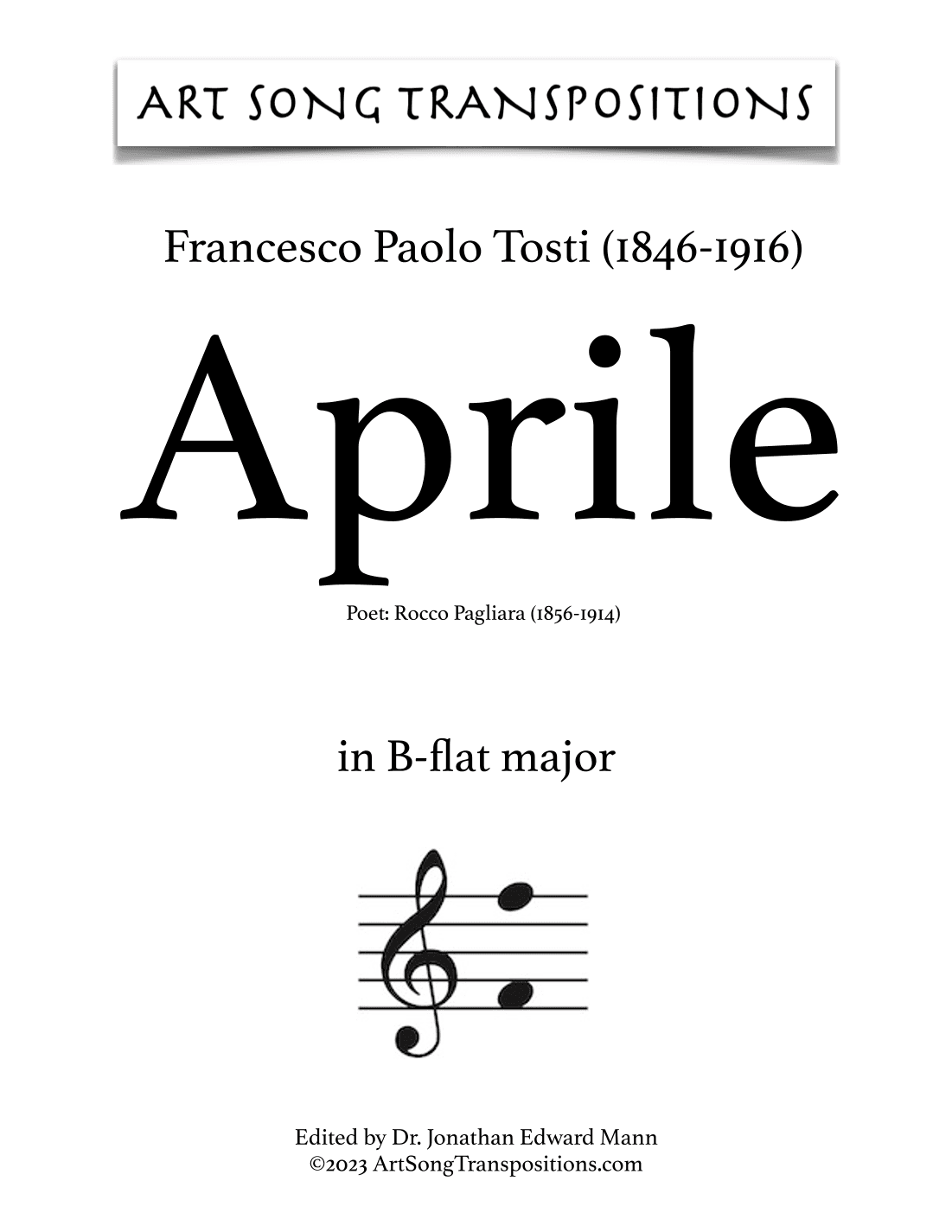 TOSTI: Aprile (transposed to B-flat major) (arr. ArtSongTranspositions.com)
