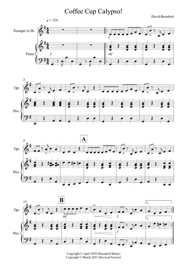 Coffee Cup Calypso! for Trumpet and Piano