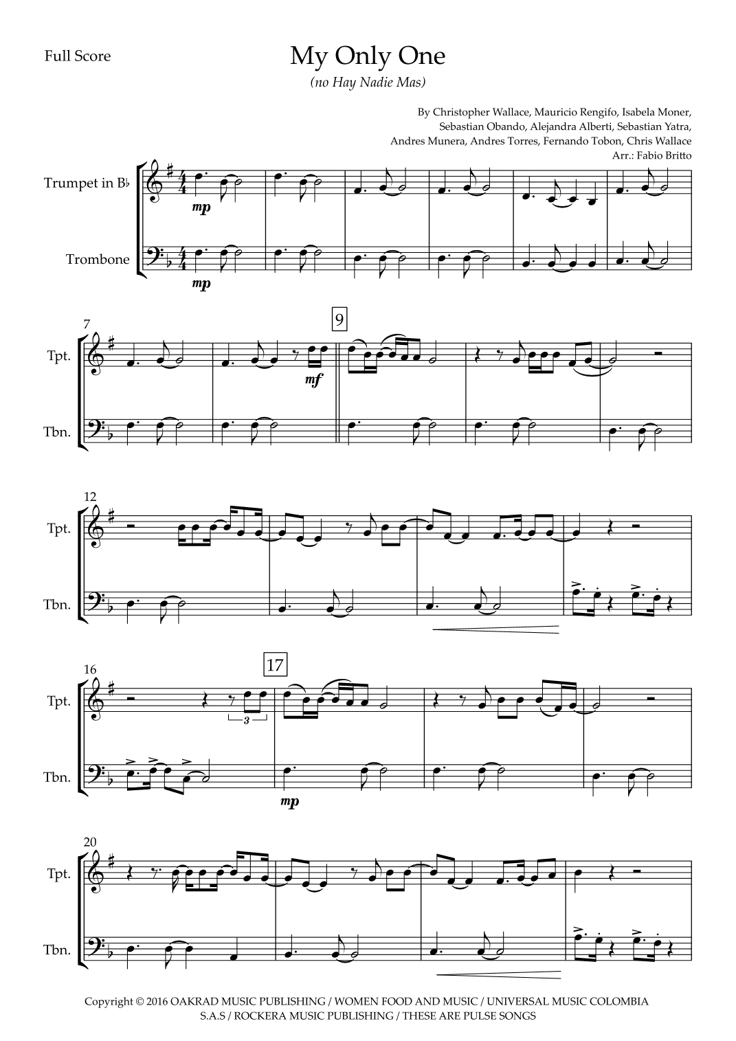 My Only One (no Hay Nadie Mas) (arr. Ottirb Sage)