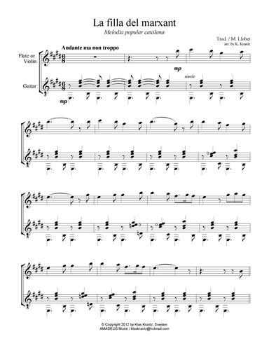 La filla del marxant for flute or violin and guitar (arr. K. Krantz)
