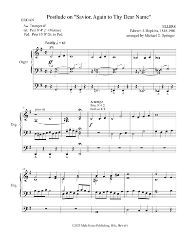 Postlude on "Savior, Again to Thy Dear Name" (ELLERS) (arr. Michael O. Springer)