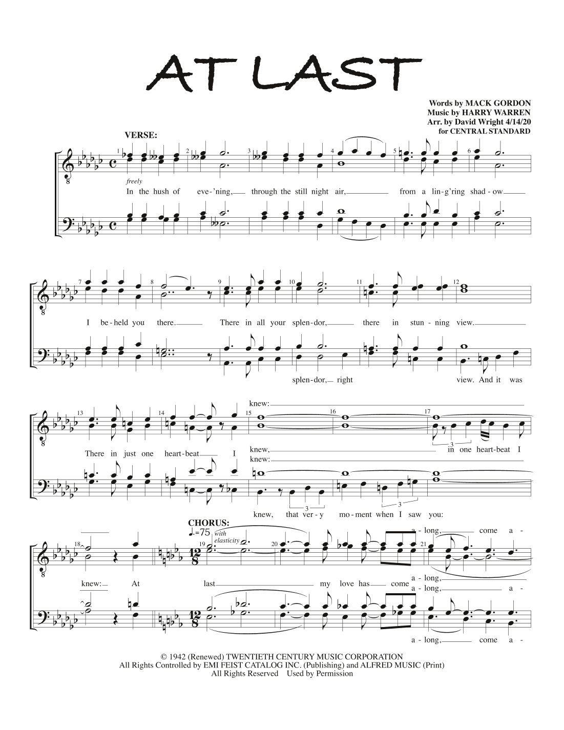 At Last (arr. David Wright)