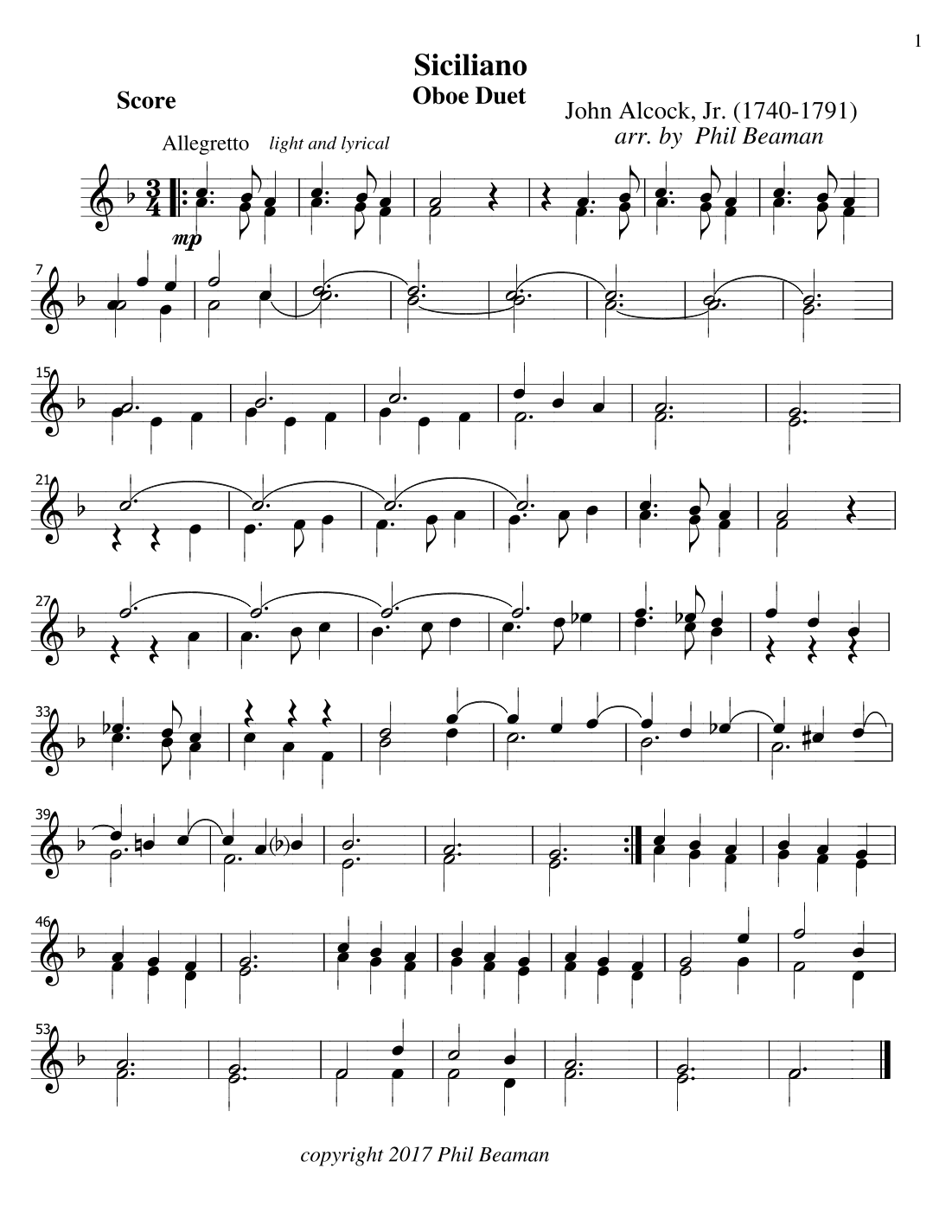 Siciliano - Oboe Duet (arr. Phil Beaman)