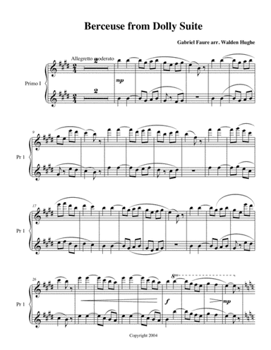 Berceuse from the Dolly Suite 2 Pianos 8 Hands (arr. Dr. Walden Hughes)