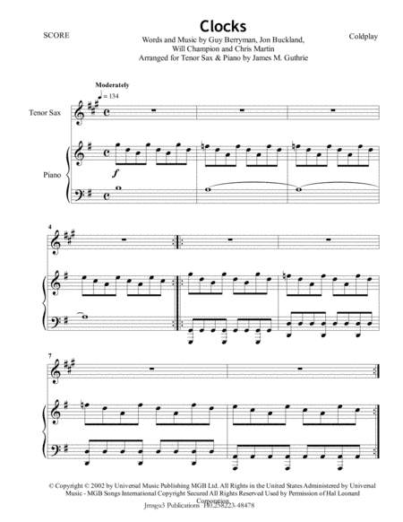 Clocks (arr. James M. Guthrie, ASCAP)