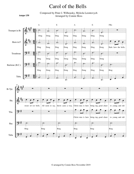 Carol of the Bells Brass ensemble (arr. Connie Boss)