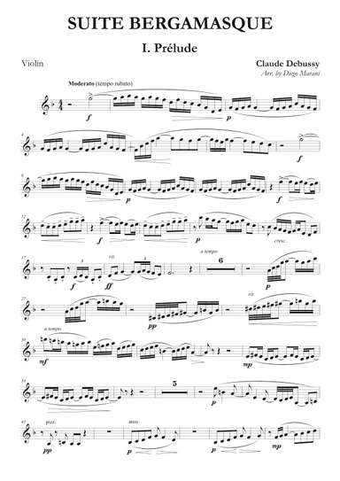 Prelude from "Suite Bergamasque" for Violin and Piano (arr. Diego Marani)