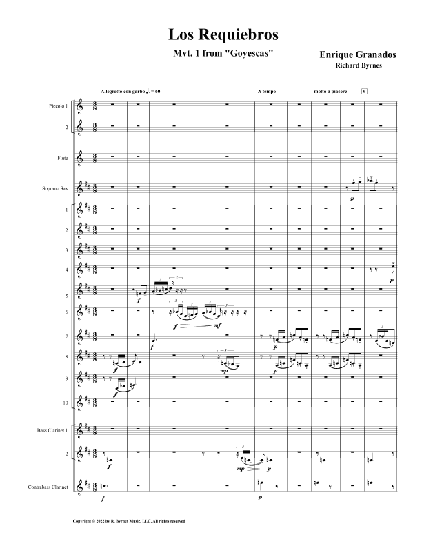 Los Requiebros (Flirtatiousness) for Saxophone Choir + 2 Piccolos, Flute & Contrabassoon (arr. Richard Byrnes)