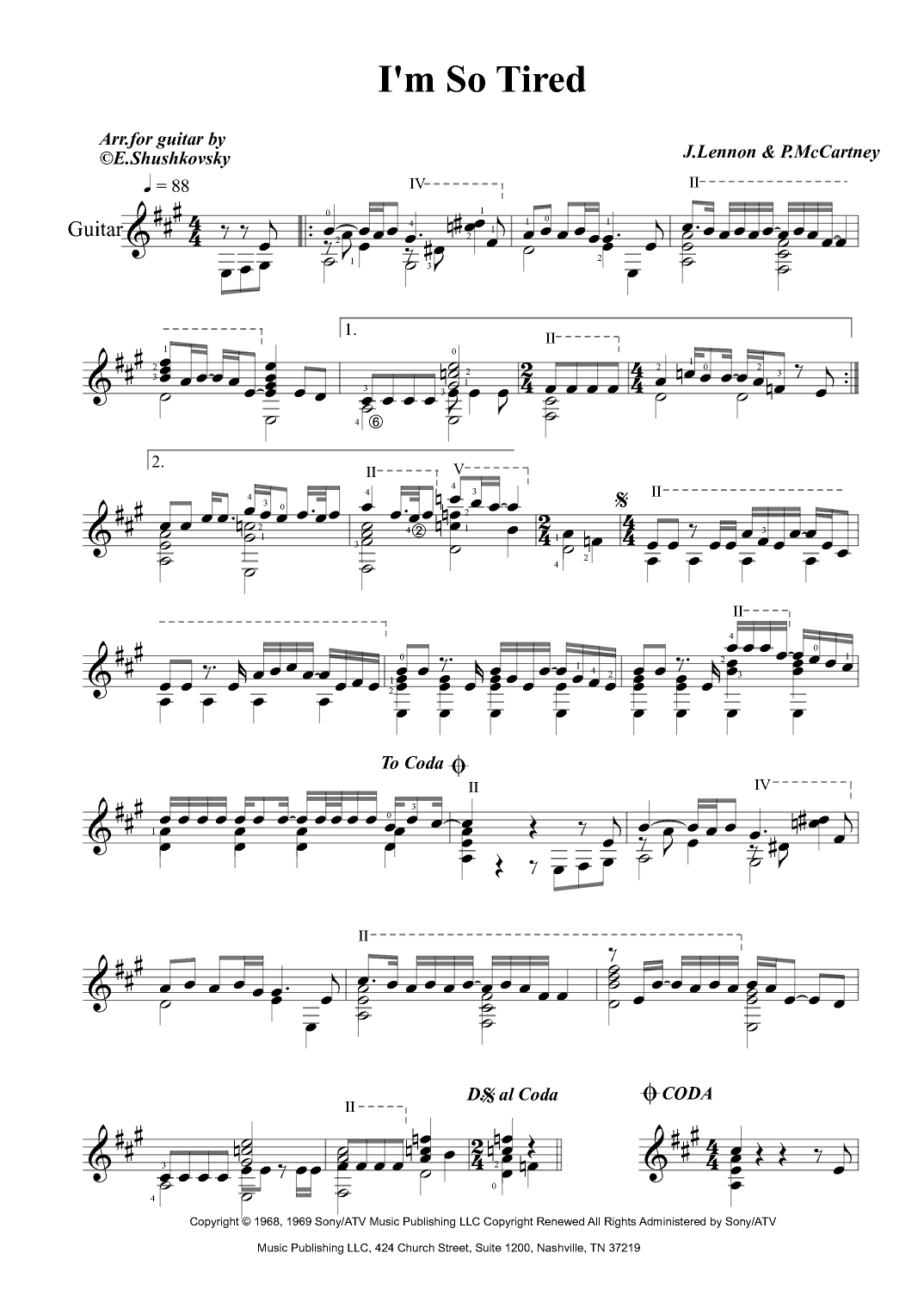 I'm So Tired (arr. Evgeny Shushkovsky)