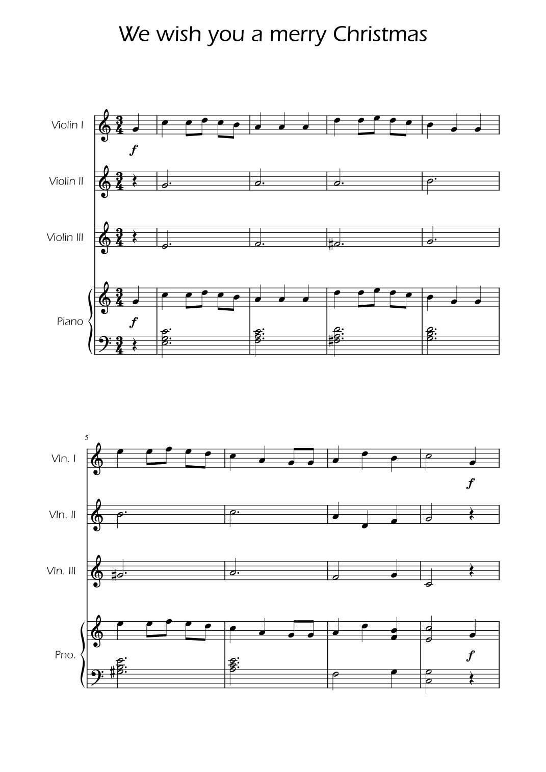 We Wish You a Merry Christmas - Violin Trio w/ Piano (arr. Ygor Nunes)