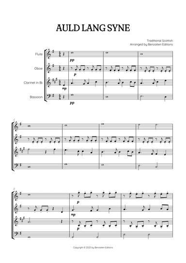 Auld Lang Syne • New Year's Anthem | Woodwind Quartet sheet music (arr. Benzaiten Editions)