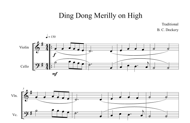 Ding Dong Merrily on High (Violin and Cello Duet) (arr. B. C. Dockery)