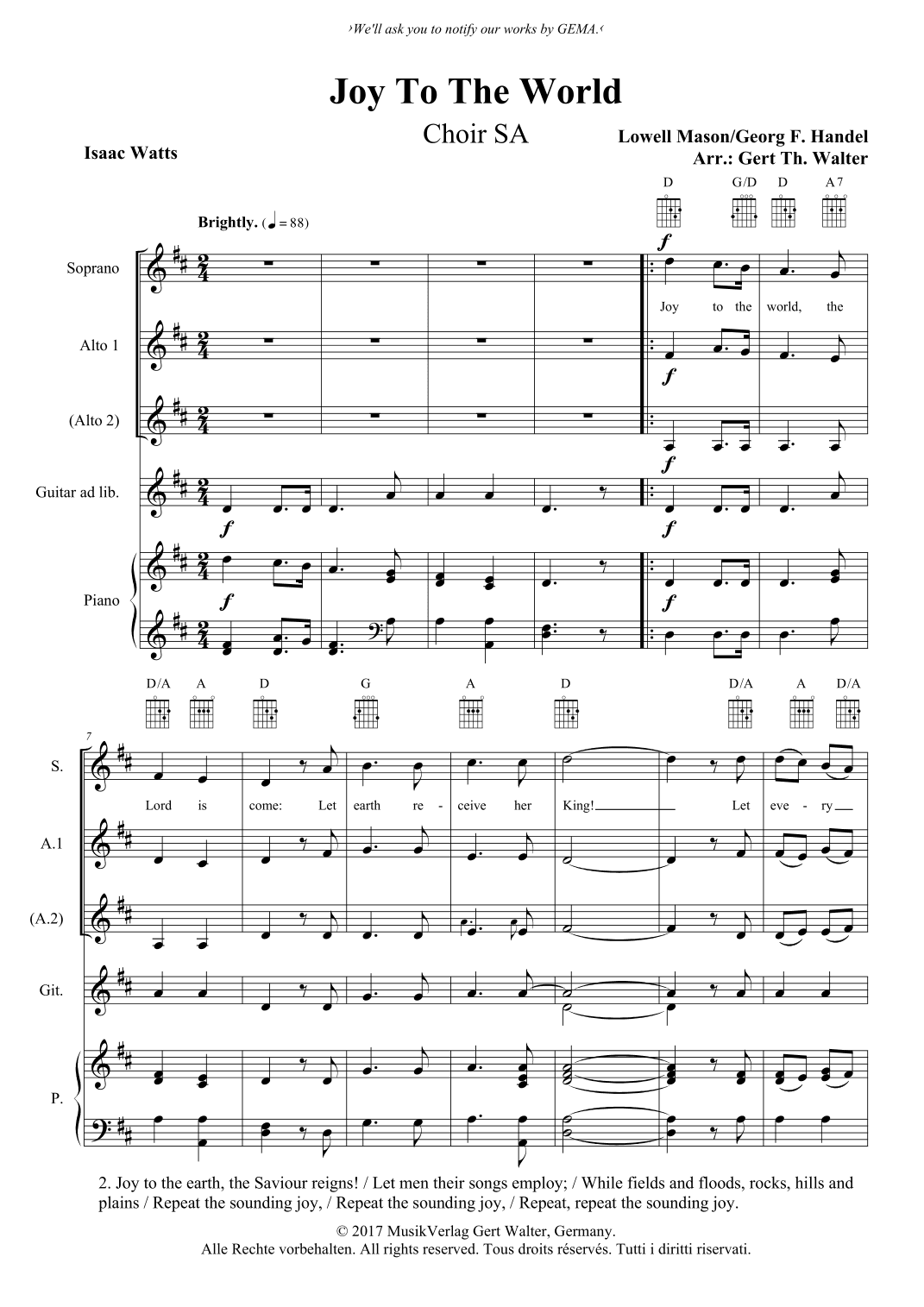 Joy To The World (arr. Gert Th. Walter)